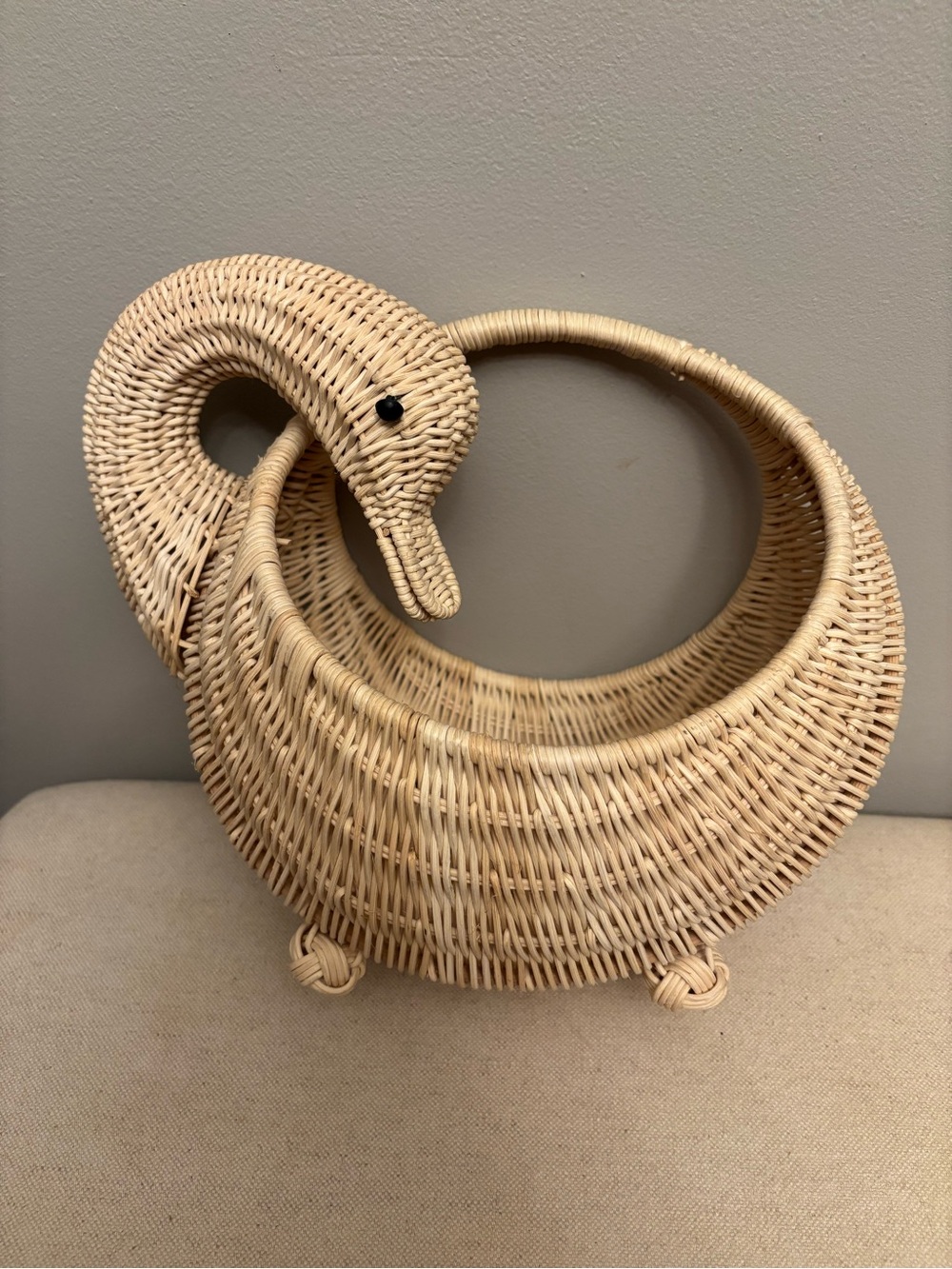 Vintage Swan Wicker Basket